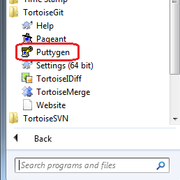 puttygen under TortoiseGit in Windows start-menu